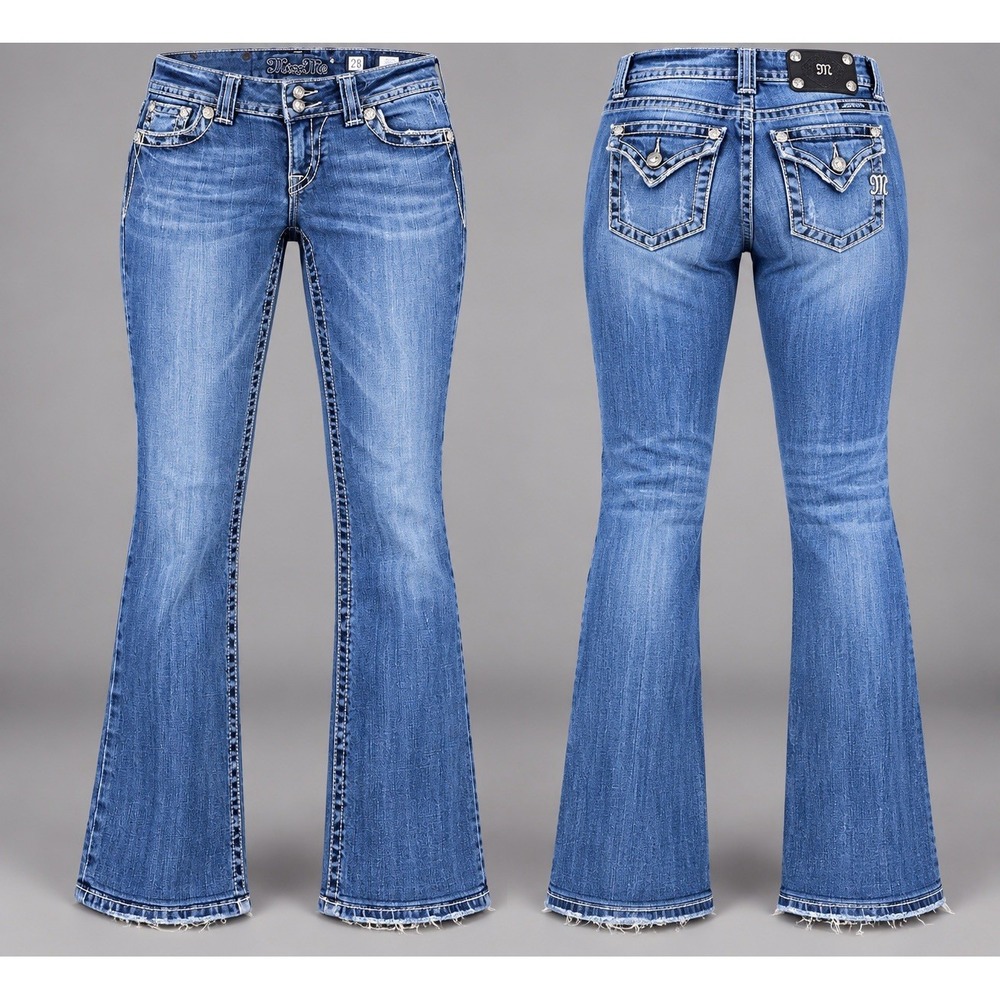 Miss Me jeans Womens 28x30 low rise boot 2 button y2K thick stitch rhinestones